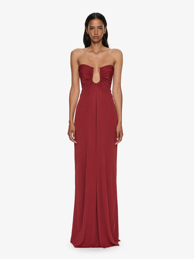 Arced Palm Strapless Dress