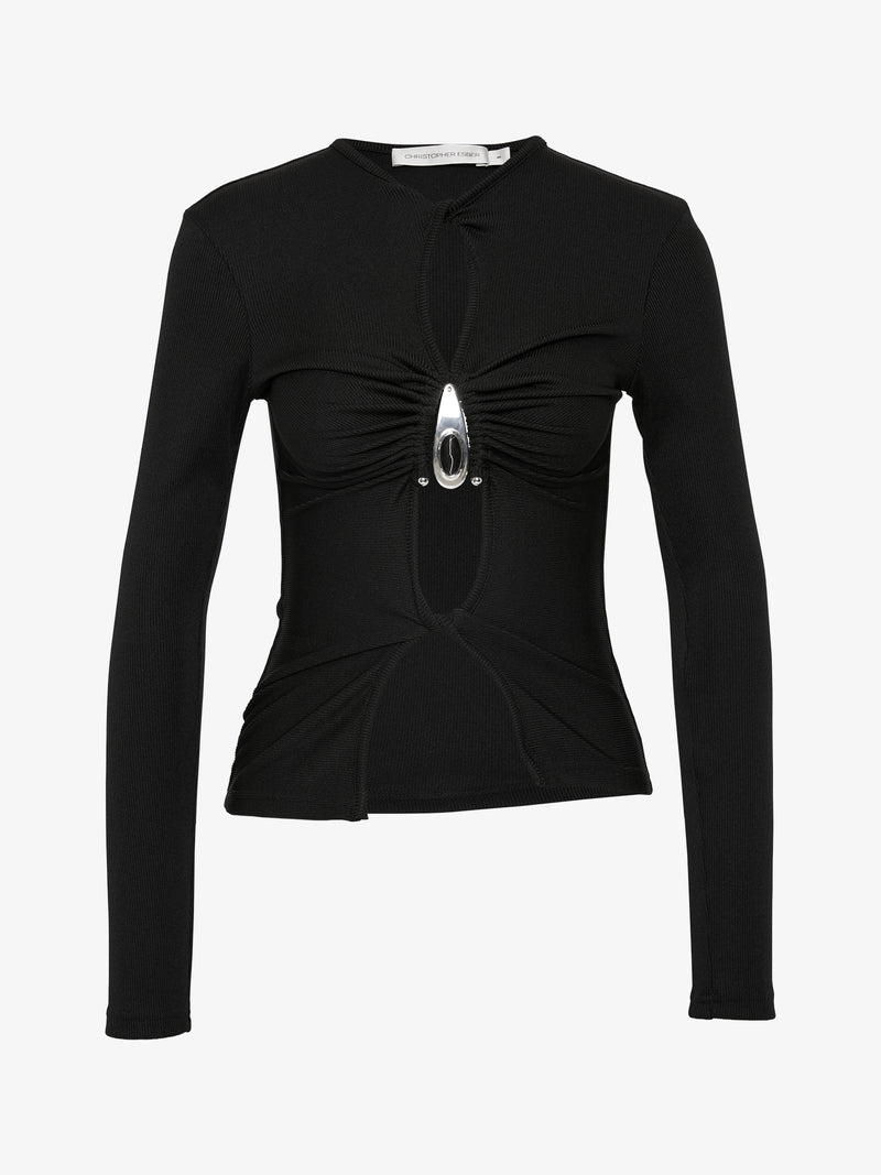 Crystal Pendant Open Twist Long Sleeve Top - Image 5