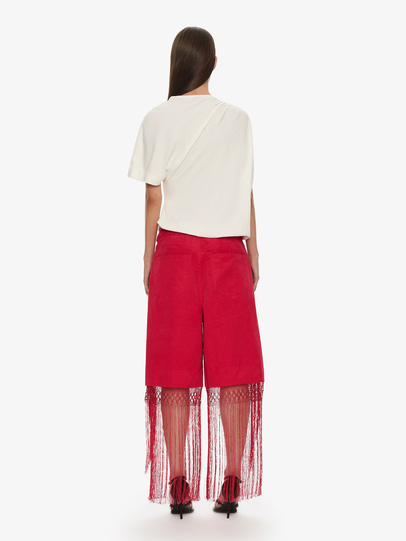 Macrame Fringed Corduroy Cropped Jean - Image 4