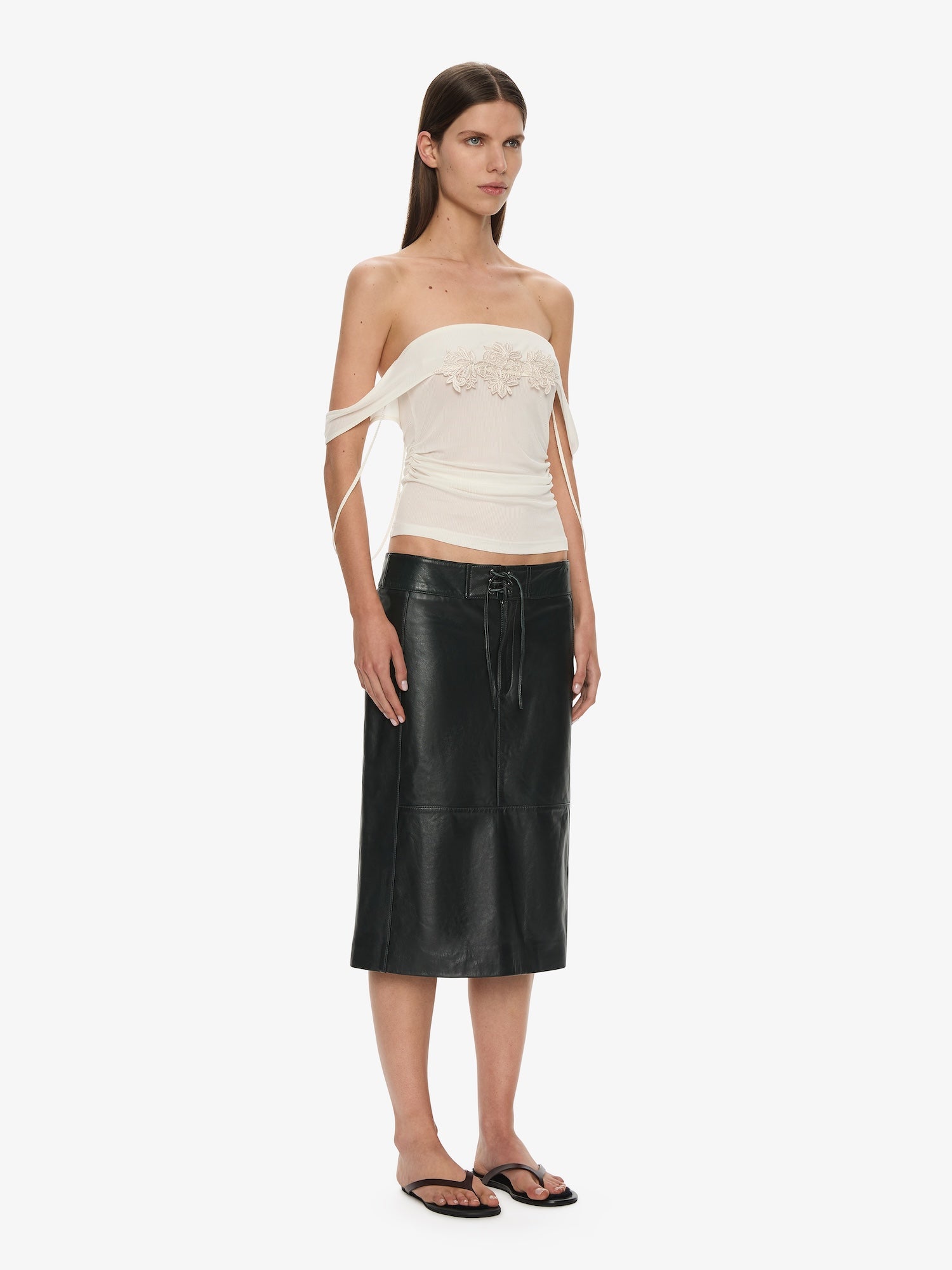 Hibiscus Embroidered Rib Foldover Cami