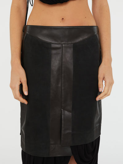 Scuffed Leather Jersey Skirt