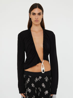 Lavalliere Draped Jersey Long Sleeve Top