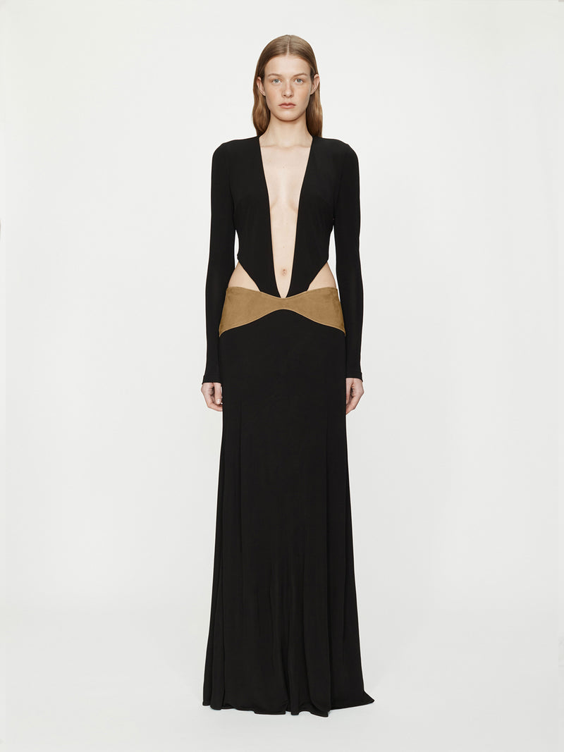 Contour Suede Belted Long Sleeve Gown - Image 1